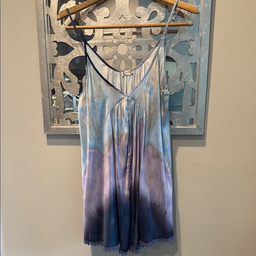 Blue and Purple Tie-Dye Slip Dress